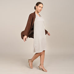 Demi Set Of 2 - Mid Length Shirt Jacket & Dress - Coffee Brown & Greige