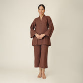 Demi Co-ord Set - Bell Sleeves Shirt & Pant - Coffee Brown