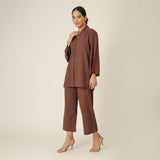 Demi Co-ord Set - Bell Sleeves Shirt & Pant - Coffee Brown