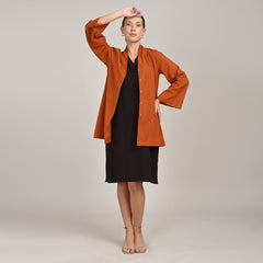 Demi Set Of 2 - Mid Length Shirt Jacket & Dress - Autumn Rust & Coffee Brown