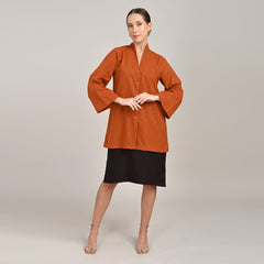 Demi Set Of 2 - Mid Length Shirt Jacket & Dress - Autumn Rust & Coffee Brown