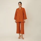 Demi Co-ord Set - Bell Sleeves Shirt & Pant - Autumn Rust