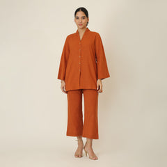 Demi Co-ord Set - Bell Sleeves Shirt & Pant - Autumn Rust