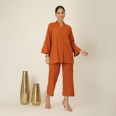 Demi Co-ord Set - Bell Sleeves Shirt & Pant - Autumn Rust