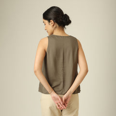 Ivy Split V-Neck Top - Olive Green