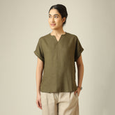 Rumi Linen Top - Olive Green
