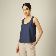 Scoop It Up Round Neck Top - Navy