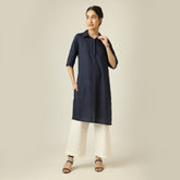 Soraya Linen Long Tunic - Navy Blue