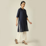 Soraya Linen Co-Ord Set - Navy Blue & Ecru