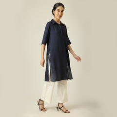 Soraya Linen Long Tunic - Navy Blue