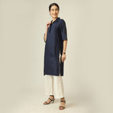 Soraya Linen Co-Ord Set - Navy Blue & Ecru