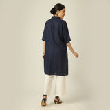 Soraya Linen Co-Ord Set - Navy Blue & Ecru