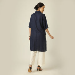 Soraya Linen Co-Ord Set - Navy Blue & Ecru