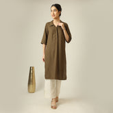 Soraya Linen Co-Ord Set - Olive Green & Beige