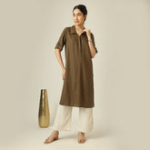 Soraya Linen Long Tunic - Olive Green