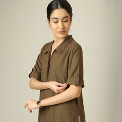 Soraya Linen Long Tunic - Olive Green