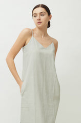 Saltpetre womens casual and lounge wear - cloud grey, long overcoat with deep side pockets, slip dress. Made of 100% organic cotton