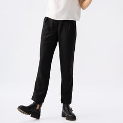 Women western wear. Pleated straight leg pants in black. organic, eco friendly, sustainable material