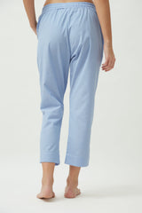 Saltpetre womens wear, indo-western pants for semi formal, casual, occassional wear. Comfortably elegant straight leg pants in pale blue colour. Ankle length, back elastic and side pockets.