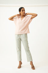 Saltpetre womens wear, indo-western pants for semi formal, casual, occassional wear. Comfortably elegant straight leg pants in cloud grey colour. Ankle length, back elastic and side pockets.