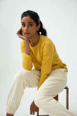 Saltpetre womens snuggle set - sunshine yellow with sweatshirts and full length pants with pockets, for casual and occasional wear in 100% organic cotton