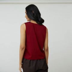 Shell V-Neck Top - Maroon