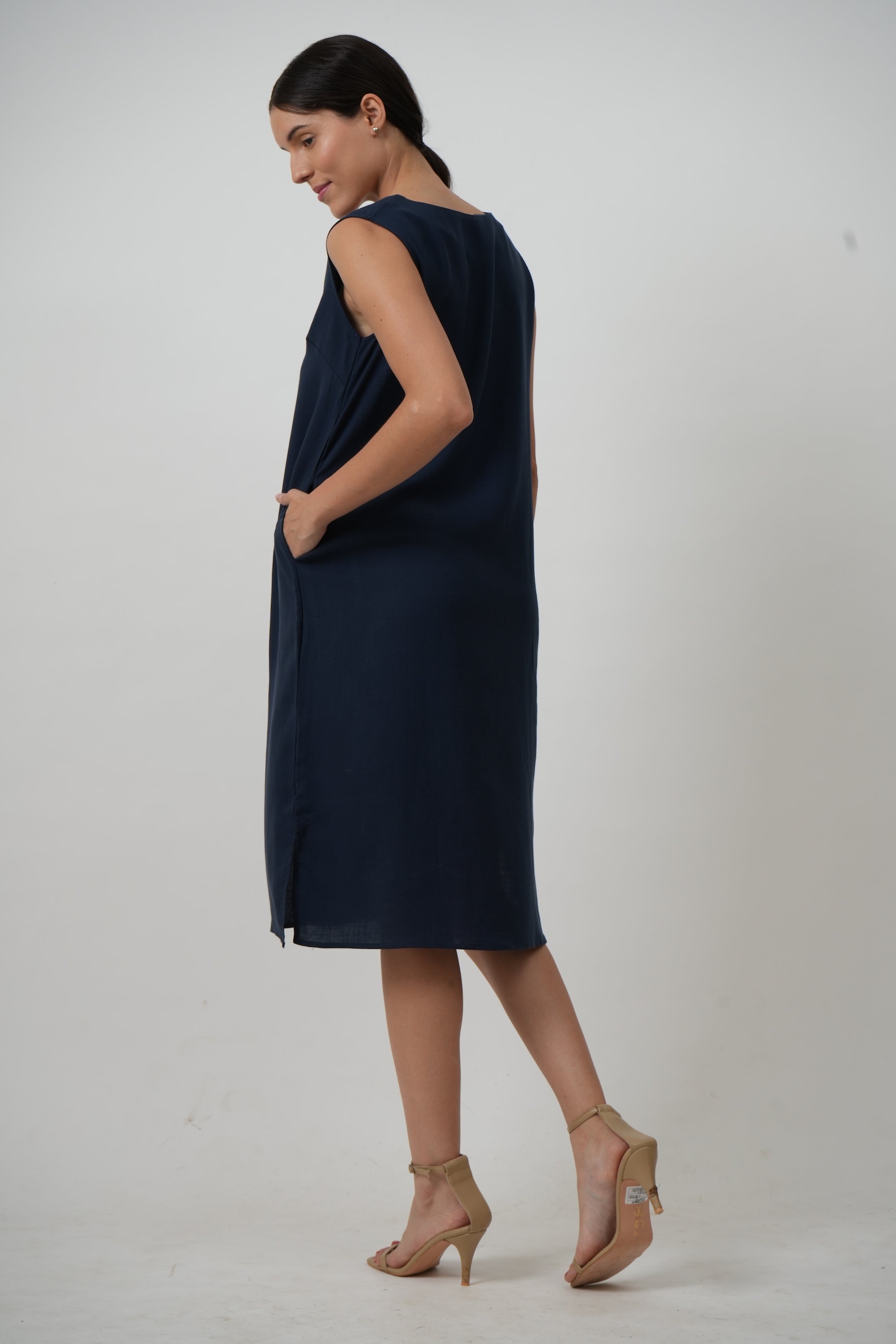 Jackie Sleeveless Shift Tunic Dress - Navy Blue