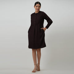 Esther Pintuck Yoke Tunic Dress - Coffee Brown