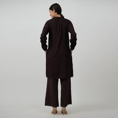 Esther Pintuck Yoke Tunic Dress - Coffee Brown