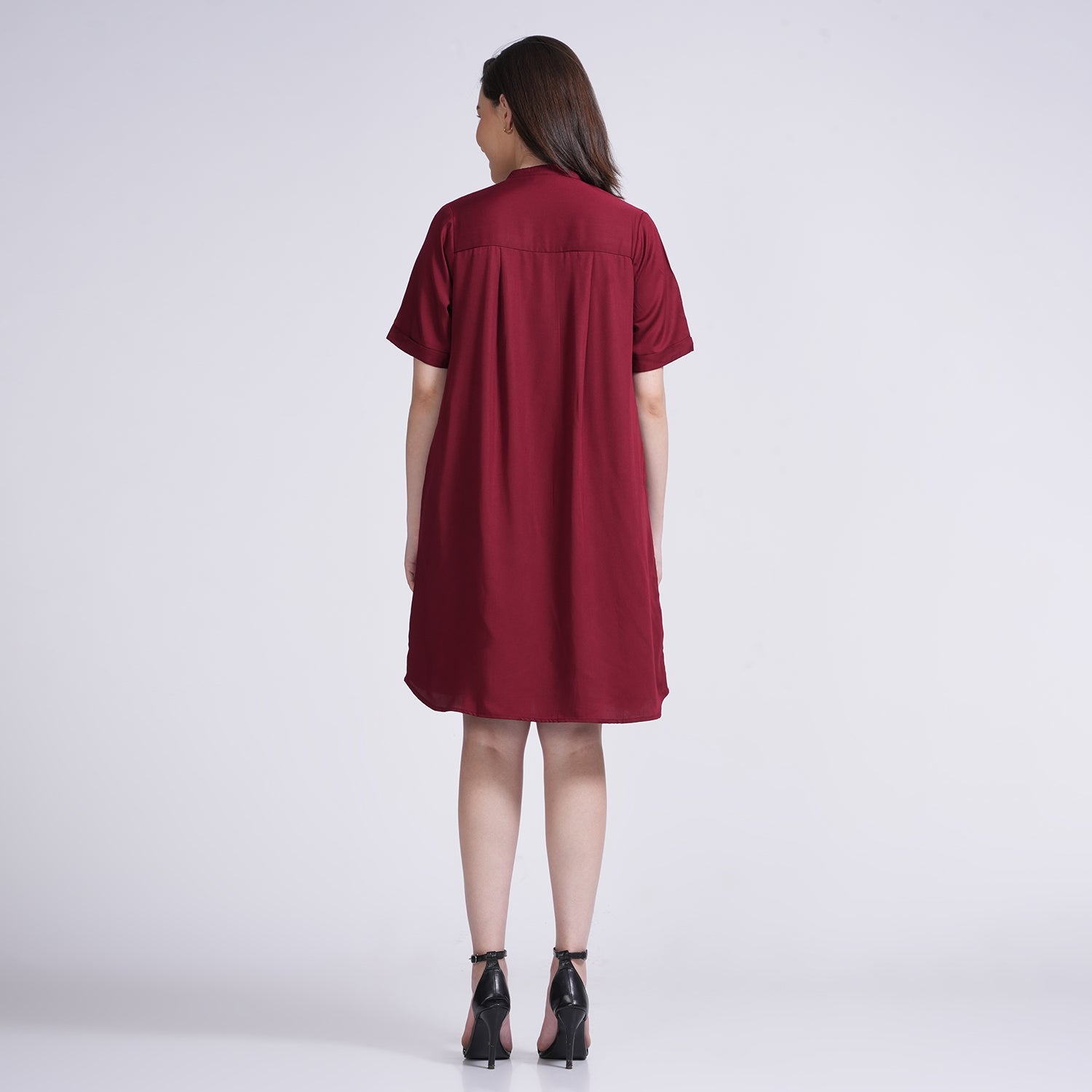Ruby Mandarin Collar Dress - Maroon