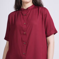 Ruby Mandarin Collar Dress - Maroon