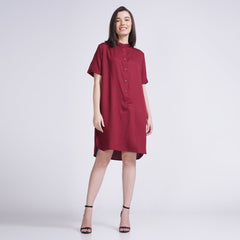 Ruby Mandarin Collar Dress - Maroon
