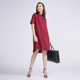 Ruby Mandarin Collar Dress - Maroon