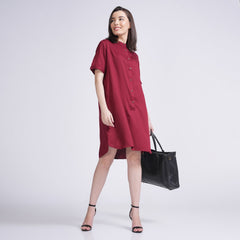 Ruby Mandarin Collar Dress - Maroon
