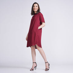 Ruby Mandarin Collar Dress - Maroon