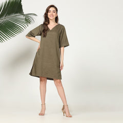 Sack V Dress - Olive Green
