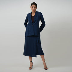 Donna Skirt Set of 3 - Wrap Skirt, Shell Top & Jacket - Navy Blue & Coffee Brown