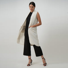 Ava Set of 3 - Long Vest Jacket, Shell Top & Pants - Black & White