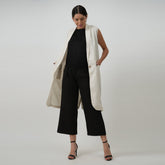 Ava Set of 3 - Long Vest Jacket, Shell Top & Pants - Black & White