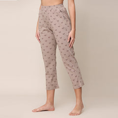 Pajama Pants - Taupe With All Over Pine Tree Print