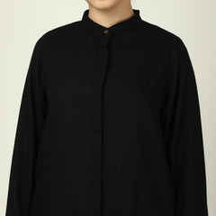 Florence Mandarin Collar Long Shirt - Black