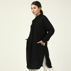 Florence Mandarin Collar Long Shirt - Black