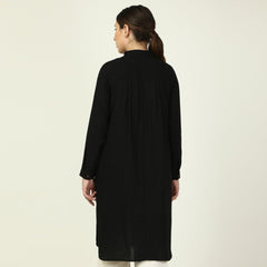 Florence Mandarin Collar Long Shirt - Black