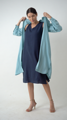 Jackie Set of 2 - Midi Dress With Long Shirt Overlay - Tone On Tone Blue