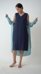 Jackie Set of 2 - Midi Dress With Long Shirt Overlay - Tone On Tone Blue
