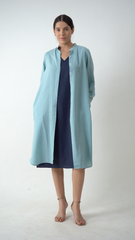 Jackie Set of 2 - Midi Dress With Long Shirt Overlay - Tone On Tone Blue