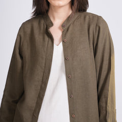 Florence Mandarin Collar Long Shirt - Olive Green