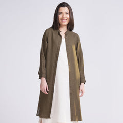 Florence Mandarin Collar Long Shirt - Olive Green