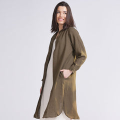 Florence Mandarin Collar Long Shirt - Olive Green