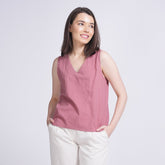 Shell V-Neck Top - Dusty Pink
